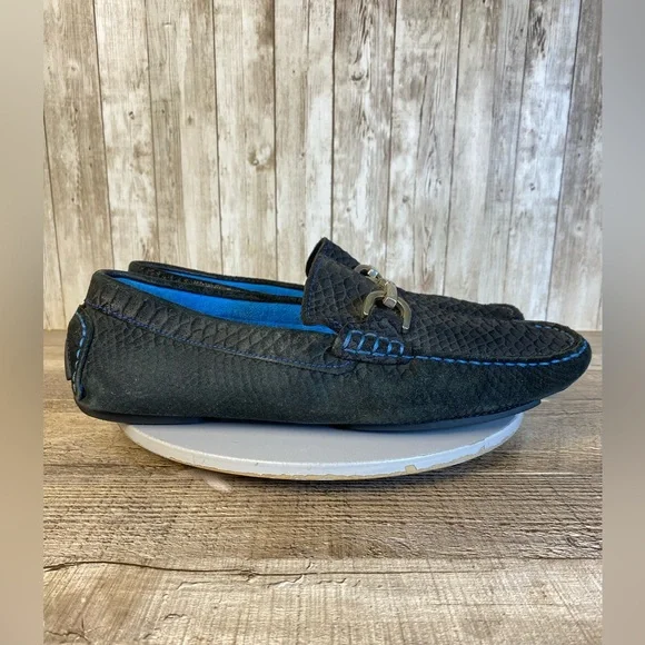 Donald Pliner Victor Mens Casual Shoes Embossed Black Leather Loafers Size 9M - Picture 8 of 15